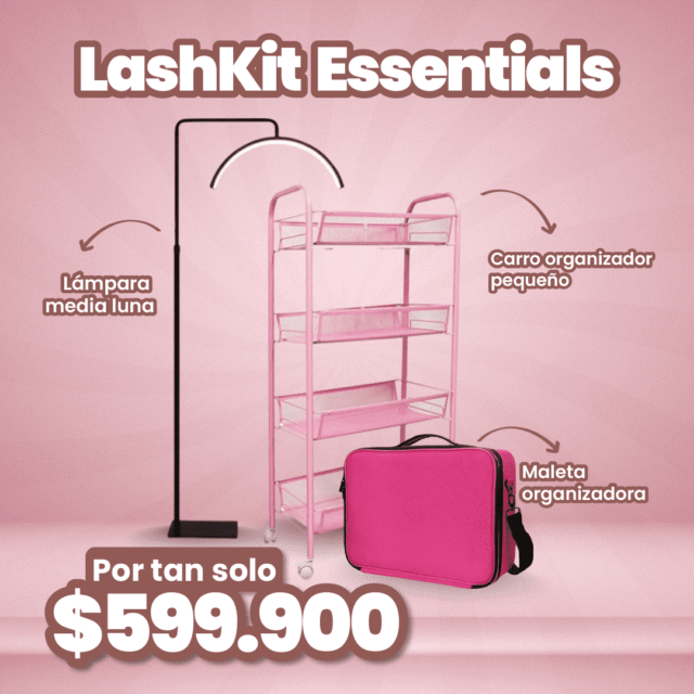 Lashkit Essentials: Lámpara Media Luna - Carro Organizador Pequeño - Maleta Organizadora