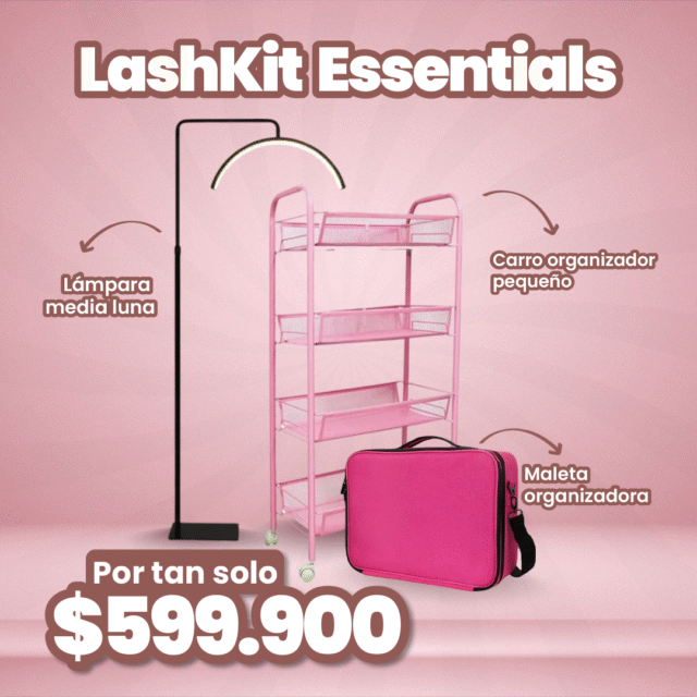 Lashkit Essentials: Lámpara Media Luna - Carro Organizador Pequeño - Maleta Organizadora